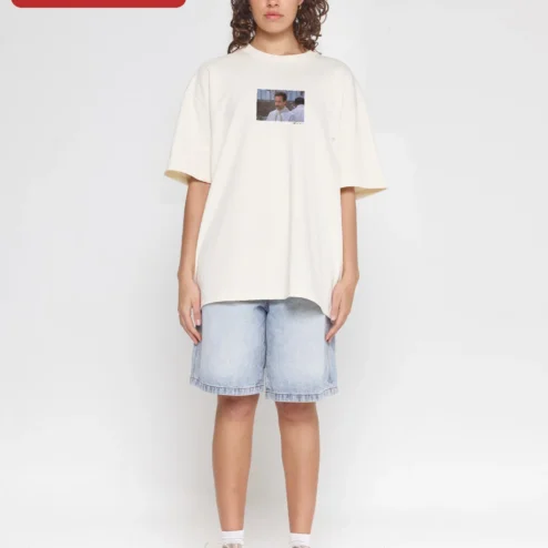 Close-up of Larry David Chef Outfit Graphic Tee Curb Your Enthusiasm Comedy Shirt for streetwear fans in Chicago, Illinois
