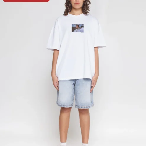 Close-up of Larry David Chef Outfit Graphic Tee Curb Your Enthusiasm Comedy Shirt for streetwear fans in Chicago, Illinois