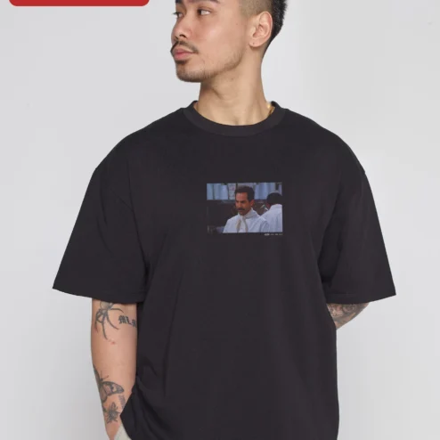 Customer in Chicago, Illinois wearing Larry David Chef Outfit Graphic Tee Curb Your Enthusiasm Comedy Shirt