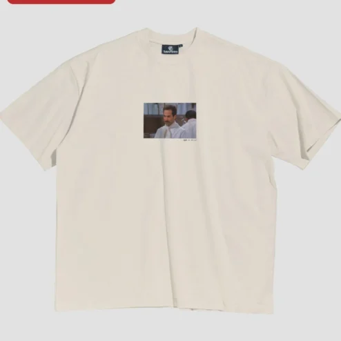 Close-up of Larry David Chef Outfit Graphic Tee Curb Your Enthusiasm Comedy Shirt for streetwear fans in Chicago, Illinois