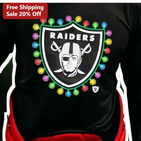 Las Vegas Raiders Christmas Lights Graphic Tee NFL Fan Holiday Gift Shirt