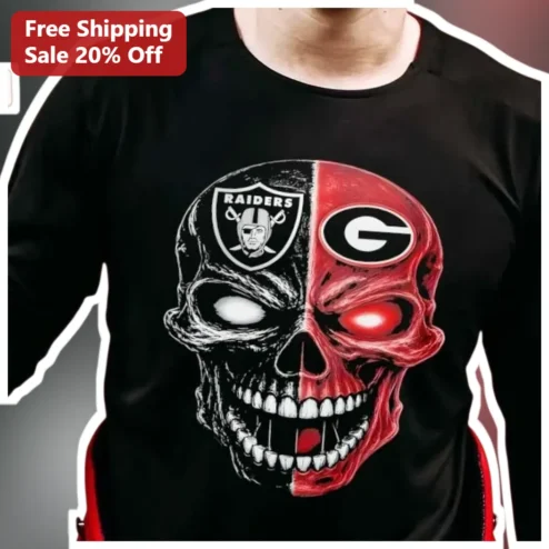 Las Vegas Raiders Georgia Bulldogs Split Skull Long Sleeve Shirt