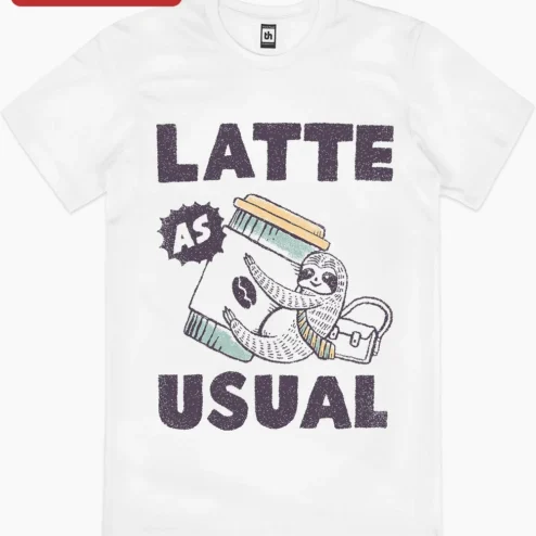 Latte As Usual Sloth Coffee Tee Vintage Distressed Graphic Shirt for Women Men Coffee Lovers Gift