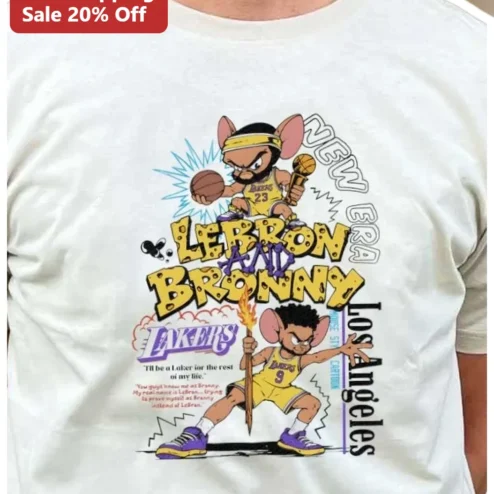 LeBron and Bronny Los Angeles New Era Cartoon Mouse Graphic Tee