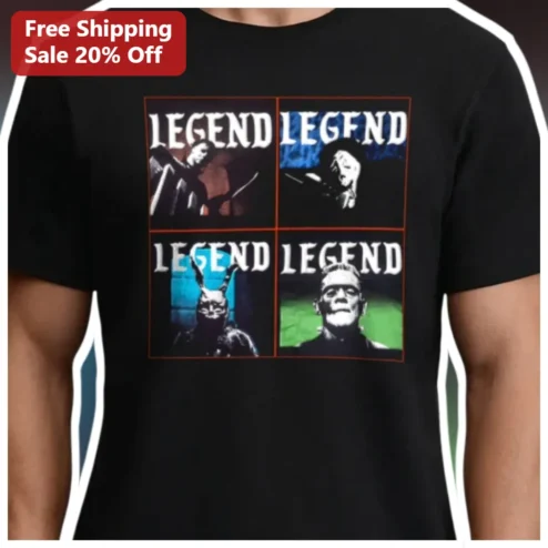 LEGEND Classic Horror Monsters Graphic Tee Vintage Gothic Pop Culture Shirt