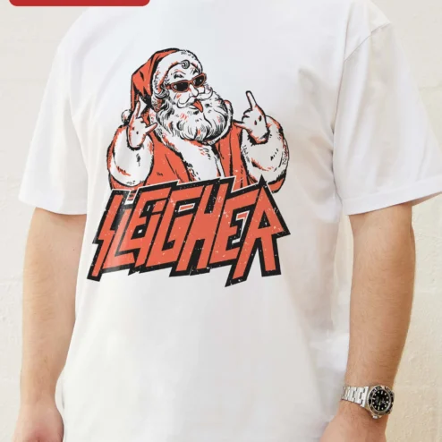 Legheà Heavy Metal Santa Claus Graphic Tee Funny Rock On Christmas Shirt for Men Women
