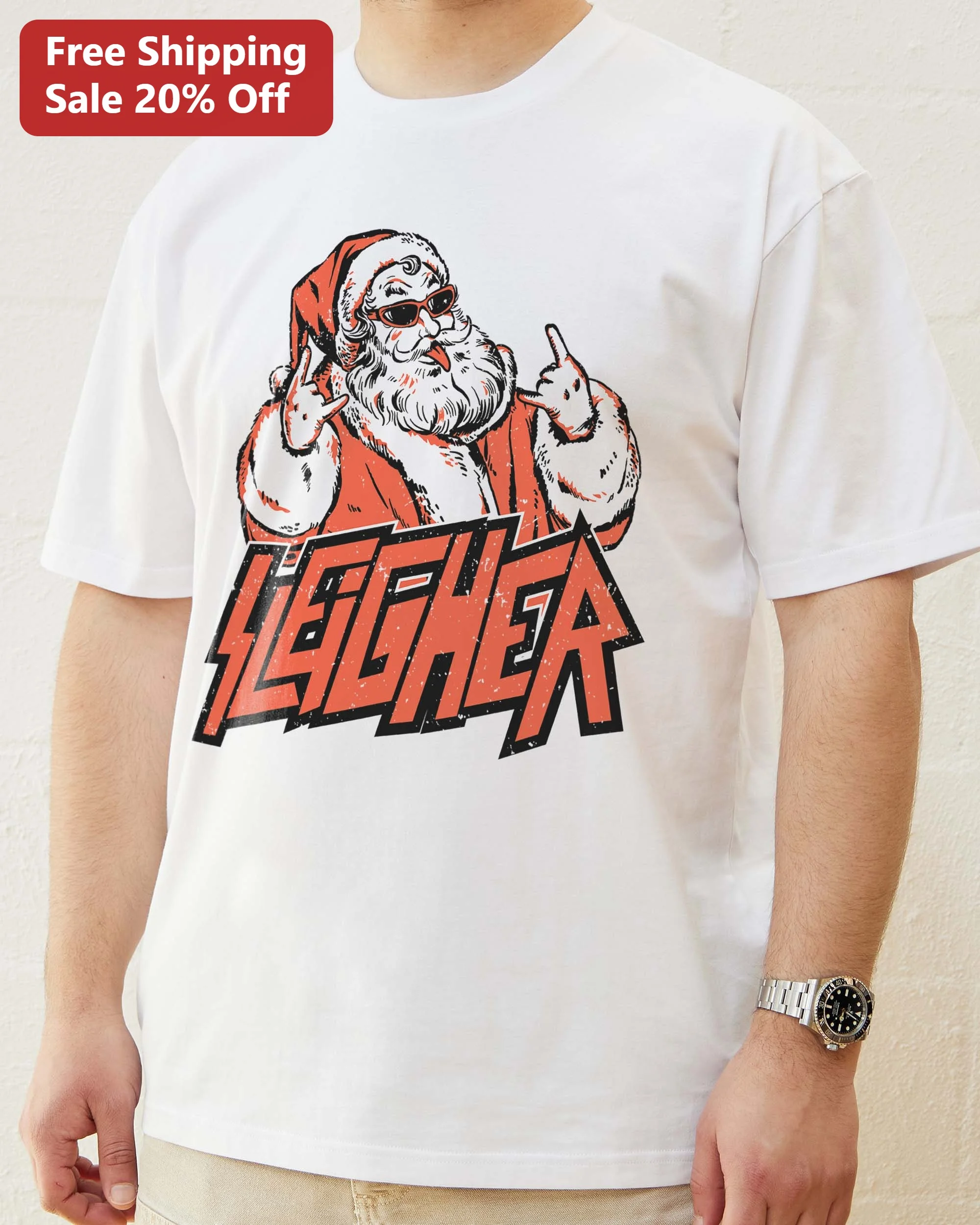 Legheà Heavy Metal Santa Claus Graphic Tee Funny Rock On Christmas Shirt for Men Women