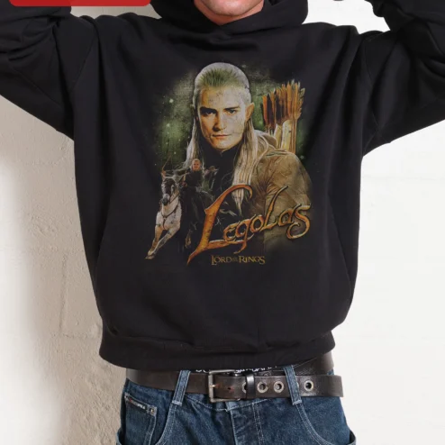 Legolas Lord of the Rings Hoodie Vintage Prince of Mirkwood Elf Graphic Sweatshirt on a hanger, ready to ship from Chicago, Illinois