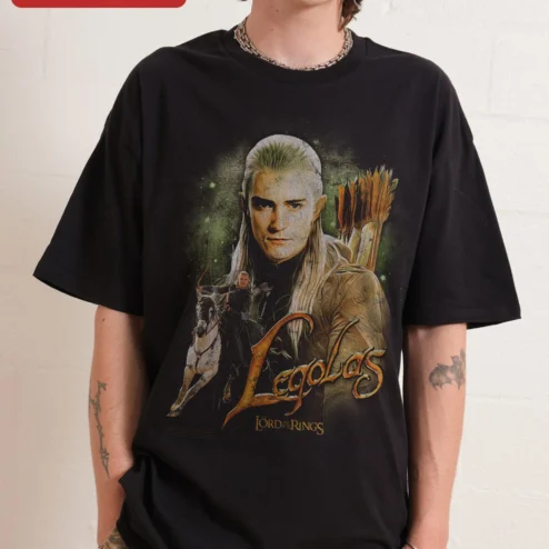 Legolas Lord of the Rings Tee Vintage Distressed Elf Archery Graphic Shirt for Men Women