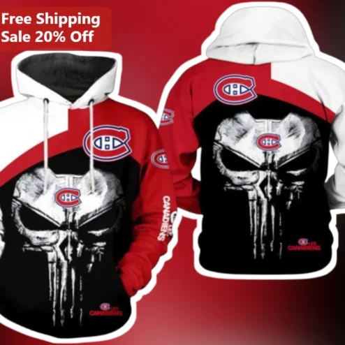 Les Canadiens The Punisher Skull Hoodie Montreal NHL Hockey Fan Gift