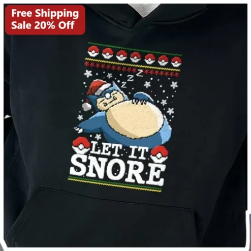 LET IT SNORE Snorlax Christmas Hoodie Ugly Sweater Pixel Art Gift available at our Chicago, Illinois warehouse