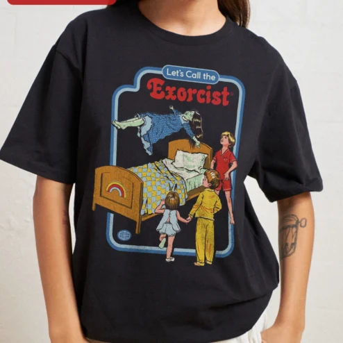 Let's Call the Exorcist Tee Retro Horror Movie Parody Graphic Shirt for Men Women