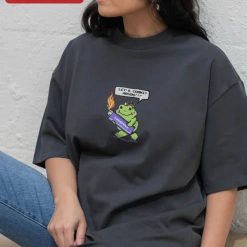 Close-up of Let's Commit Arson Frog Graphic Tee Dark Humor Meme Shirt Unisex Oversized Fit for streetwear fans in Chicago, Illinois