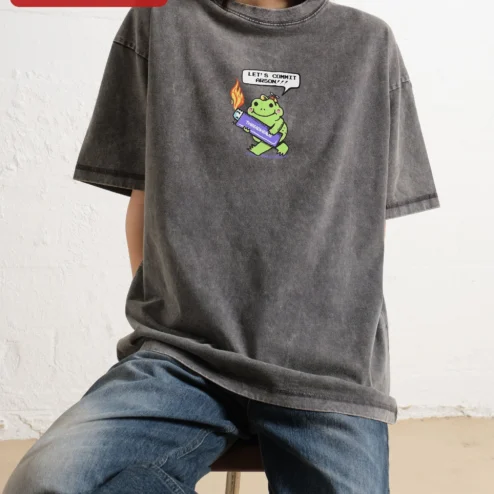 Customer in Chicago, Illinois wearing Let's Commit Arson Frog Graphic Tee Funny Dark Humor Novelty Shirt
