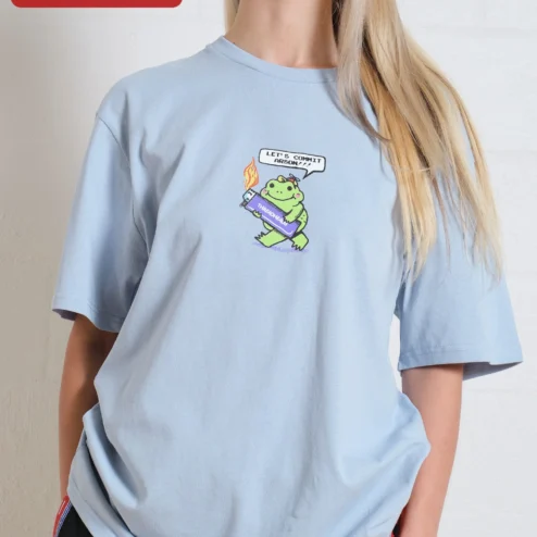 Customer in Chicago, Illinois wearing Let's Commit Arson Funny Frog Graphic Tee Unisex Dark Humor Kawaii Shirt