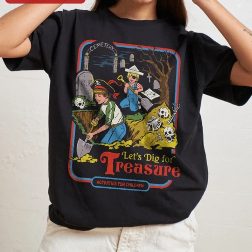 Let's Dig for Treasure Kids Tee Retro Pirate Halloween Graphic Shirt
