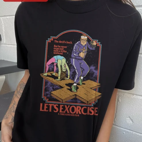Let's Exorcise Funny Workout Graphic Tee Horror Comedy Fitness Shirt