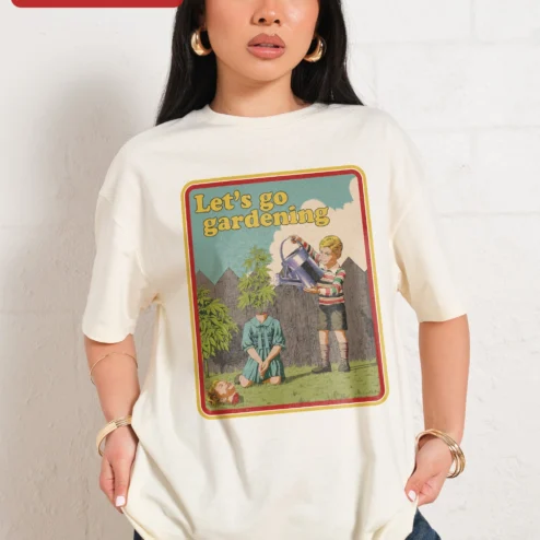 Customer in Chicago, Illinois wearing Let's Go Gardening Tee Retro Vintage Plant Lover Gift Shirt