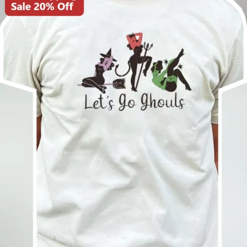 Let's Go Ghouls Retro Pin Up Halloween Graphic Tee for Women Spooky Season Party Shirt