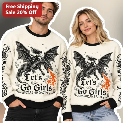 Let's Go Girls Sweatshirt Fantasy Dragon Rider Crewneck for Women Couples
