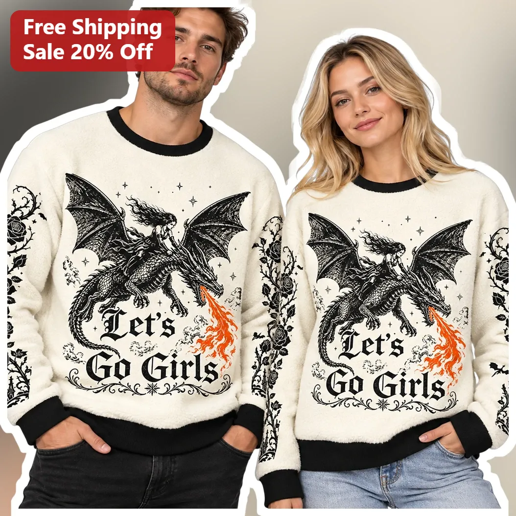 Let's Go Girls Sweatshirt Fantasy Dragon Rider Crewneck for Women Couples