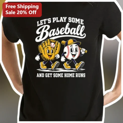 Let's Play Some Baseball and Get Some Home Runs Vintage Cartoon Tee for Kids Fans