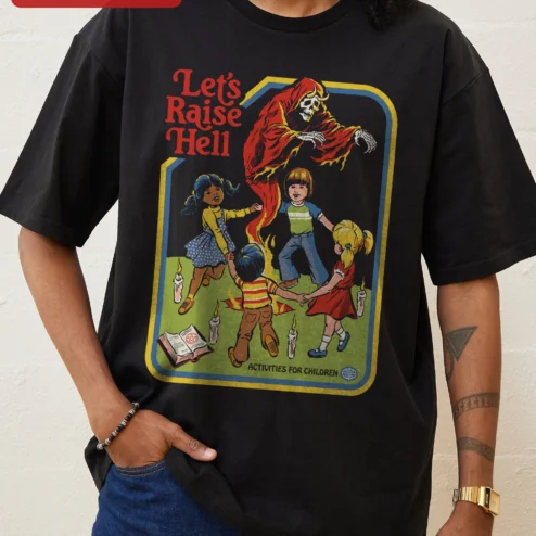 Let's Raise Hell Activities For Children Retro Horror Graphic Tee