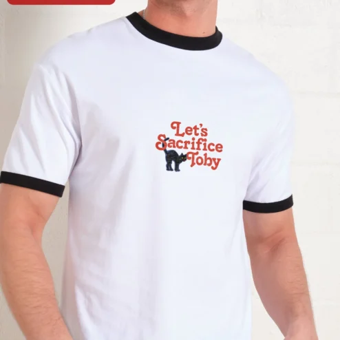 Let's Sacrifice Toby Tee Funny Black Cat Retro Ringer Shirt Gift for Men Women