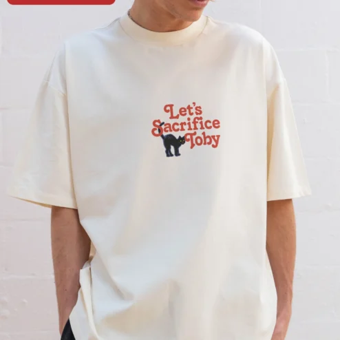 Let's Sacrifice Toby Tee Retro Black Cat Graphic T-Shirt Funny Dark Humor Gift for Cat Owners
