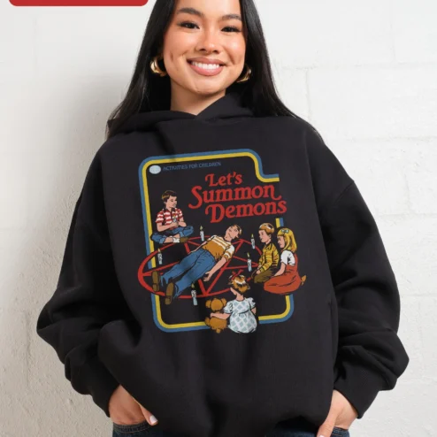 Let's Summon Demons Hoodie Vintage Horror Comedy Pullover Retro Occult Graphic Gift