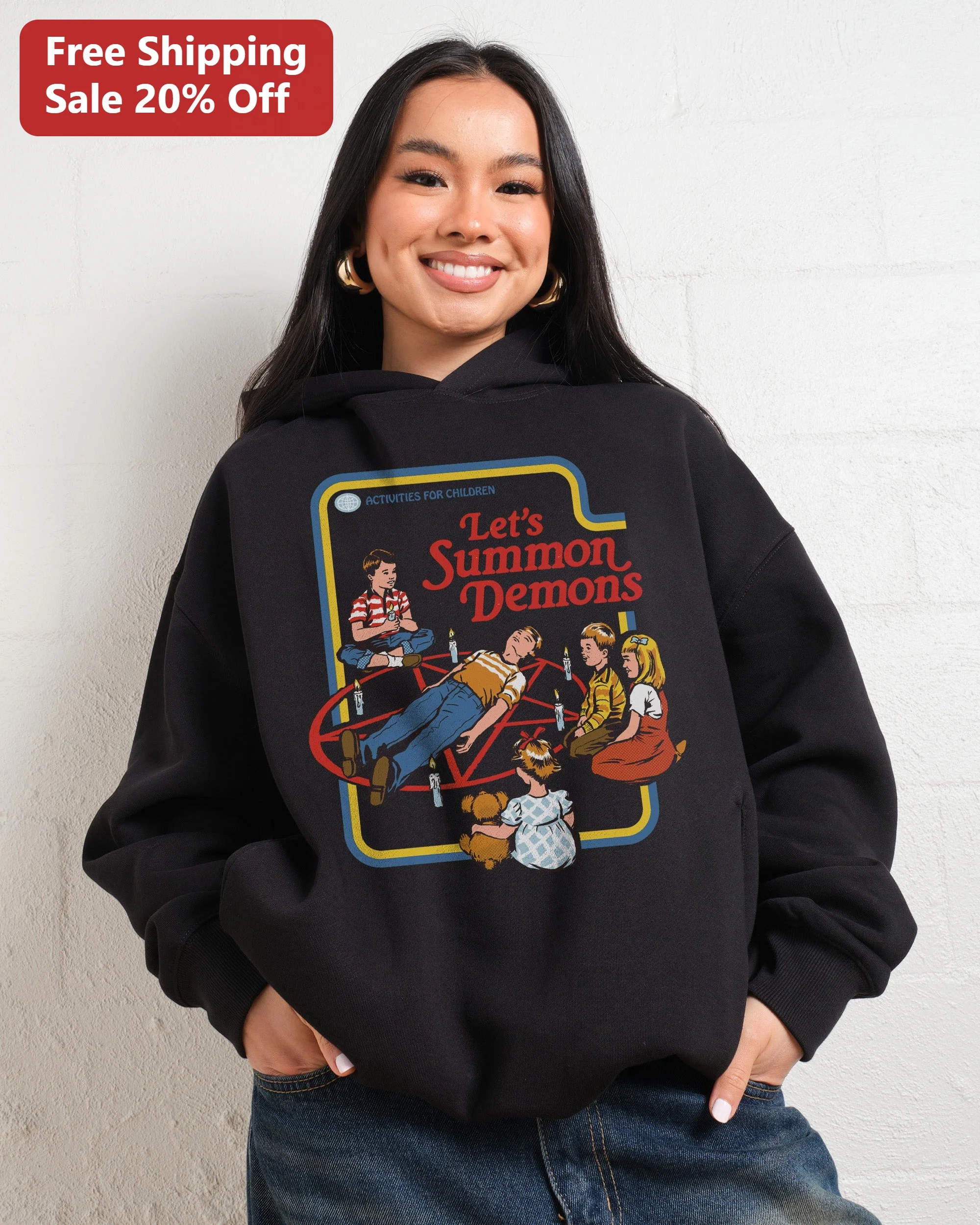 Let's Summon Demons Hoodie Vintage Horror Comedy Pullover Retro Occult Graphic Gift