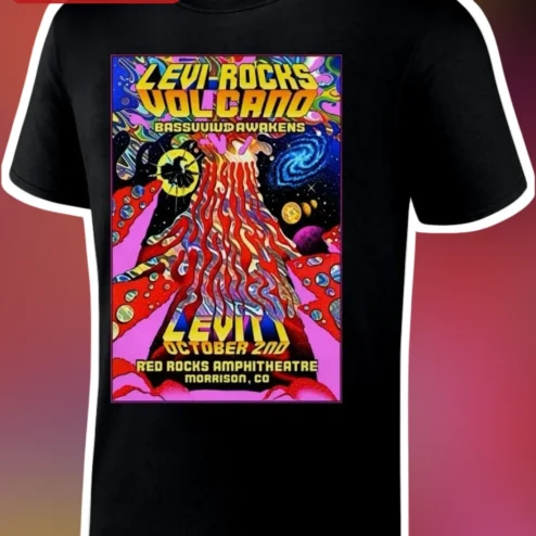 LEVI-ROCKS VOLCANO Tee Levity Red Rocks Amphitheatre Psychedelic Concert Graphic Shirt