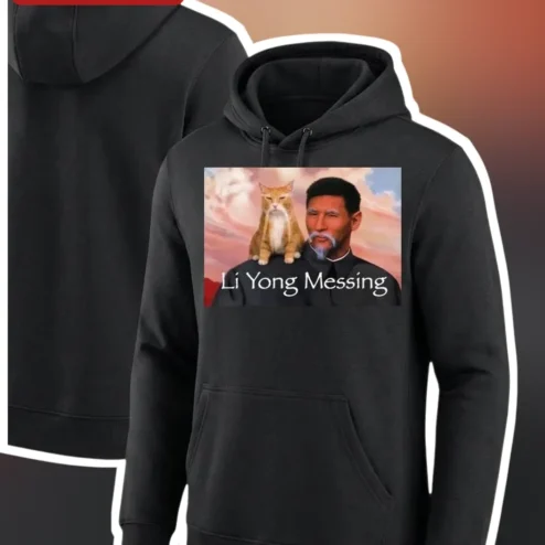 Li Yong Messing Hoodie Funny Lionel Messi Cat Meme Graphic Pullover for Men Soccer Fans