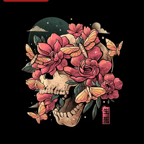 Life And Death Skull Flower Tee Neo Traditional Gothic Floral Shirt