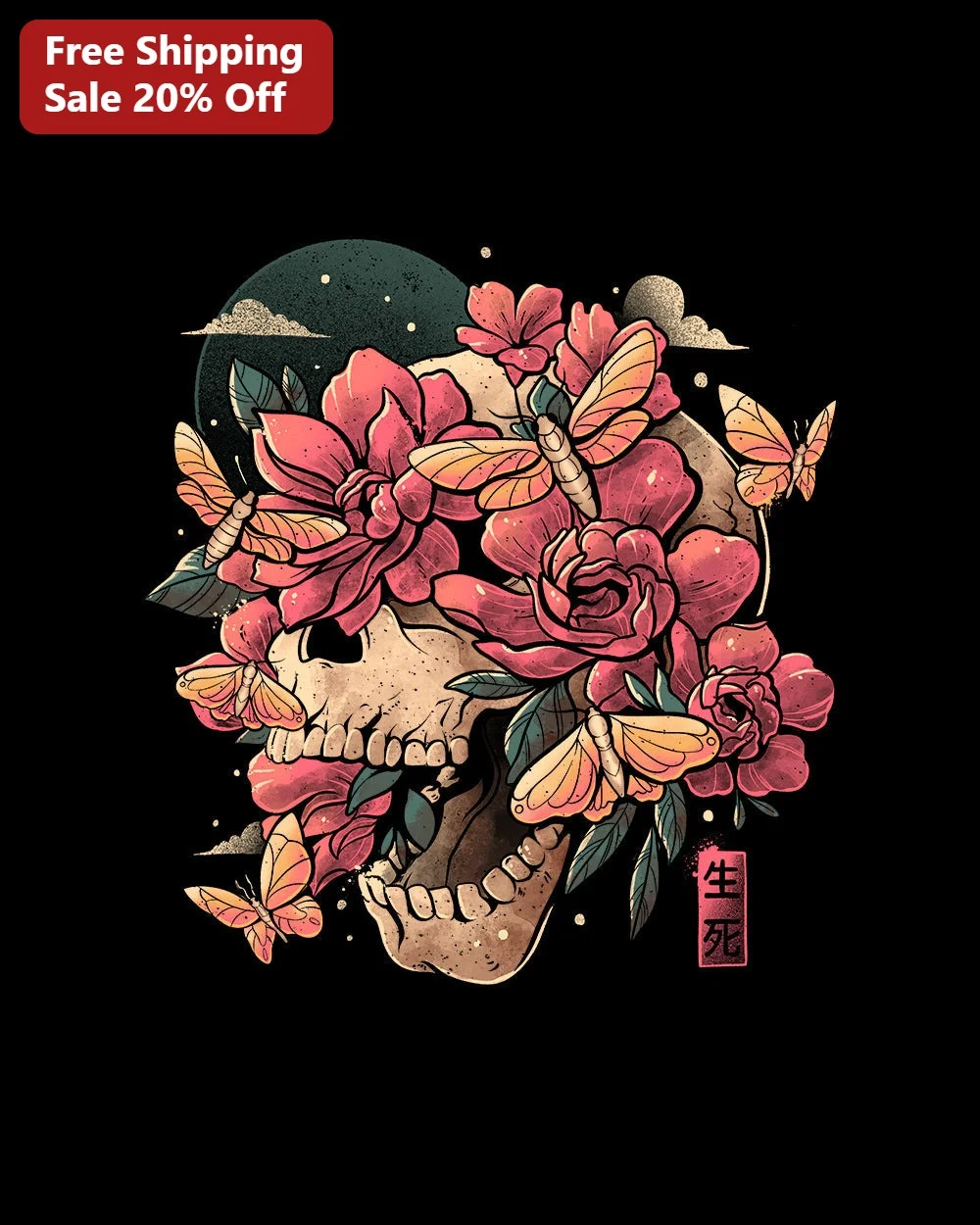 Life And Death Skull Flower Tee Neo Traditional Gothic Floral Shirt