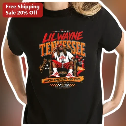 Lil Wayne 20+ Years North American Tour 2026 Tennessee Graphic Tee available at our Chicago, Illinois warehouse