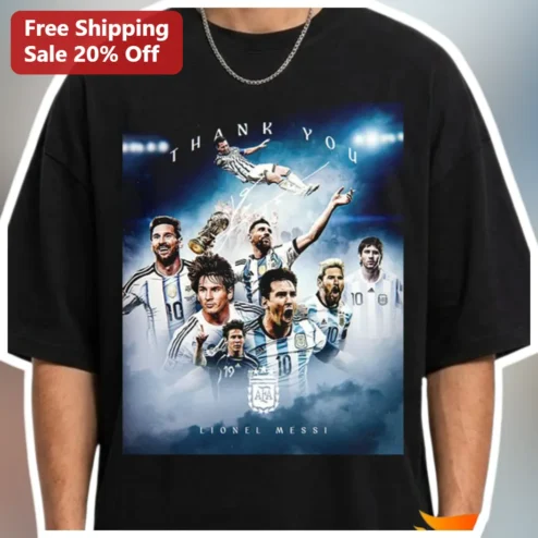 Lionel Messi Thank You Graphic Tee Soccer Fan Gift Argentina World Cup Tribute Shirt