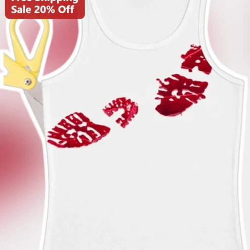 Lipstick Kiss Marks Tank Top Women Flirty Red Lip Print Graphic Summer Casual Wear