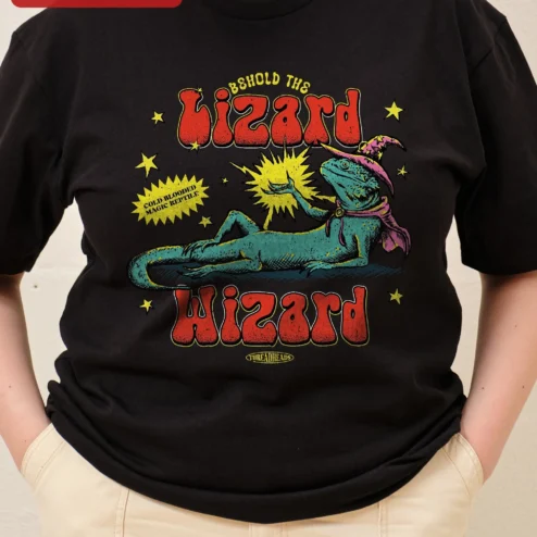 Lizard Wizard Behold The Cold-Blooded Magic Reptile Tee Fantasy D&D RPG Gift on a hanger, ready to ship from Chicago, Illinois