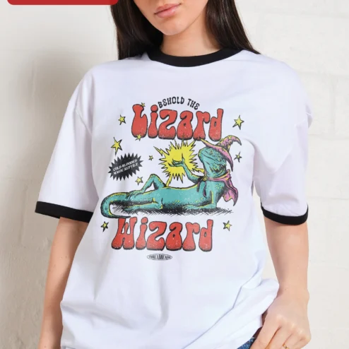 Close-up of Lizard Wizard Behold The Cold-Blooded Magic Reptile Tee Fantasy D&D RPG Gift for streetwear fans in Chicago, Illinois