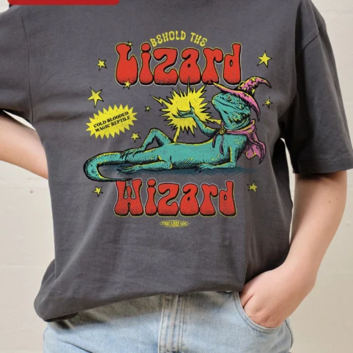 Customer in Chicago, Illinois wearing Lizard Wizard Behold The Cold-Blooded Magic Reptile Tee Fantasy D&D RPG Gift