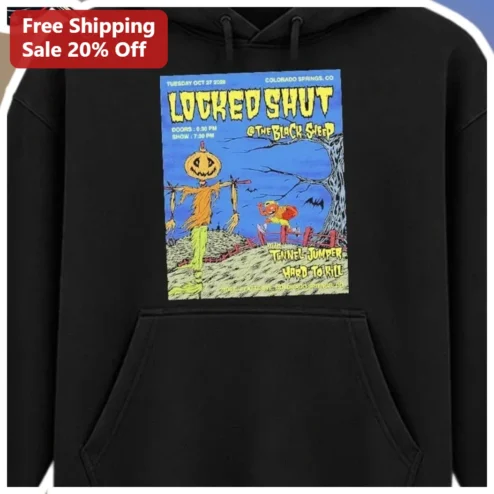 Locked Shut The Black Sheep Vintage Horror Punk Graphic Hoodie Halloween Scarecrow Sweatshirt available at our Chicago, Illinois warehouse