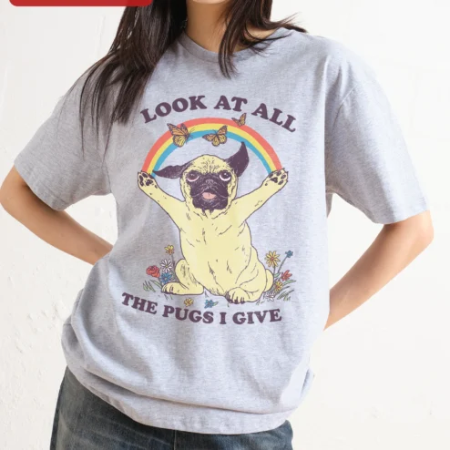 Look At All The Pugs I Give Funny Pug Lover Graphic Tee for Dog Owners