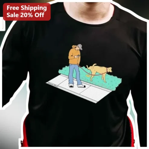 Looking Down Tee Funny Dog Walker Cartoon Stonie Pitzer Graphic T-Shirt