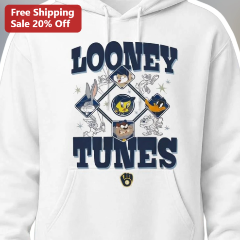 Looney Tunes Vintage Baseball Characters Hoodie Unisex Retro Cartoon Pullover