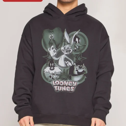Looney Tunes Vintage Graphic Hoodie Bugs Bunny Daffy Duck Pullover Sweatshirt
