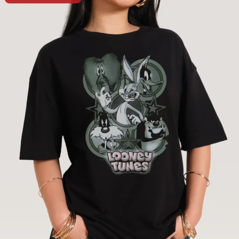 Looney Tunes Vintage Retro Bugs Bunny Daffy Duck Oversized Graphic Tee