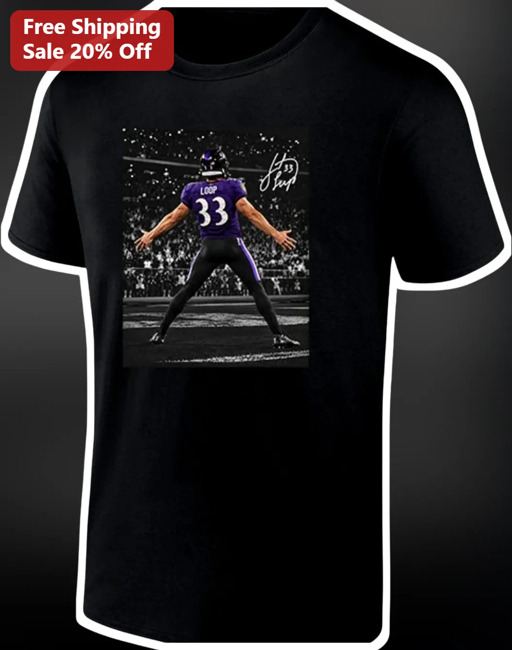 Loop 33 Tyler Loop Baltimore Ravens Football Player Tee