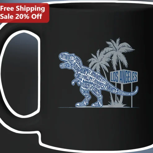 Los Angeles Baseball Dinosaur Custom Name Mug Personalized LA Dodgers Fan Gift