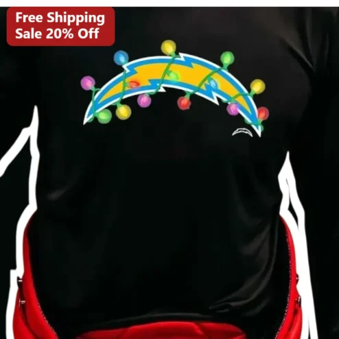 Los Angeles Chargers Christmas Lightning Bolt Graphic Tee NFL Holiday Gift for Men Women